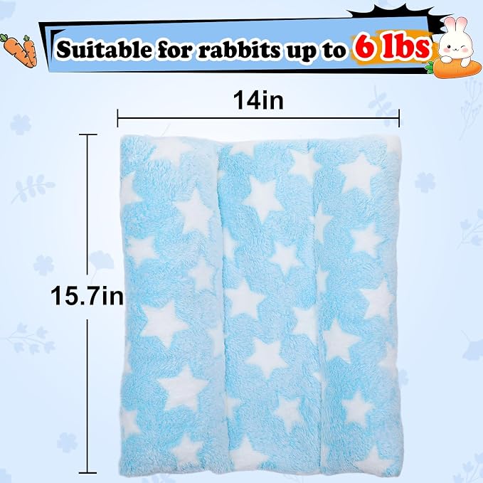 MEWTOGO 15.7" x 14" Bunny Bed for Rabbit Cage, Thickened & Soft | Prevent Sore Hocks Plush Mat with Cotton Lounger Pillows, Small Animal Flop Mat for Hutch Sleeping Indoor, Light Blue-Star