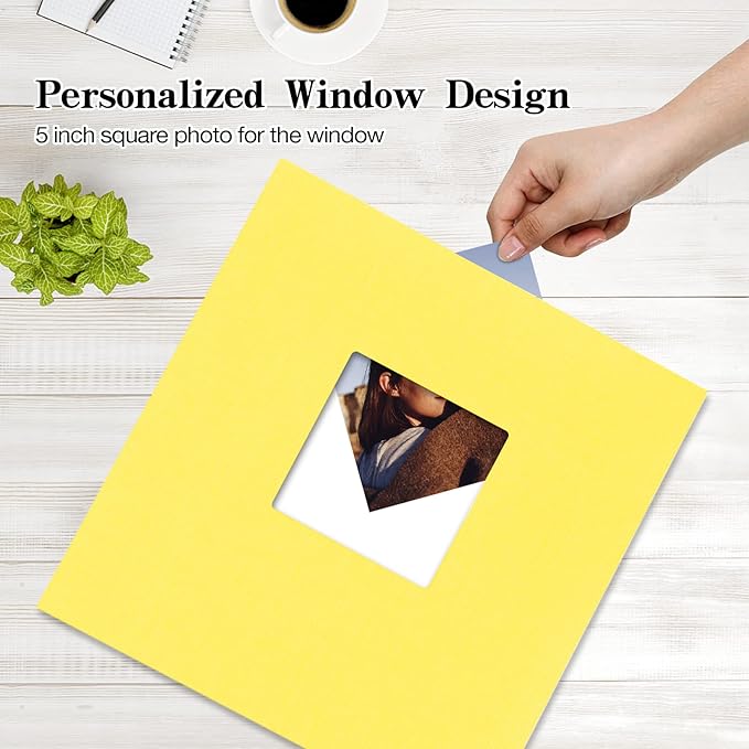 potricher Large Photo Album Self Adhesive 3x5 4x6 5x7 8x10 Pictures Linen Cover 40 Blank Pages Magnetic DIY Scrapbook Album with A Metallic Pen (Yellow, 13.2x12.8 inches 40 Pages)