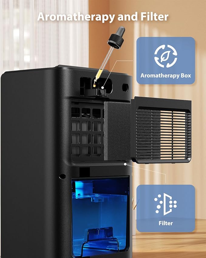 Dehumidifiers for Home, 850 sq.ft 95oz Dehumidifier with Drain Hose Timer Sleep Mode Auto-Off 7 Colors Light, Dehumidifiers for Basements Bathroom Bedroom RV Black