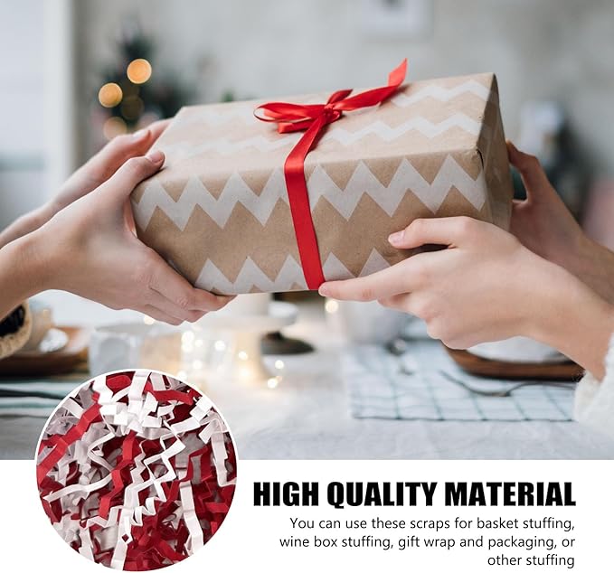 ZEBMOON 2 LB Red White Crinkle Cut Paper Shred Filler Great for Gift Wrapping, Basket Filling, Birthday, Wedding, Halloween, Thanksgiving, Christmas Day, New Year Party Decorations Filling Supplies