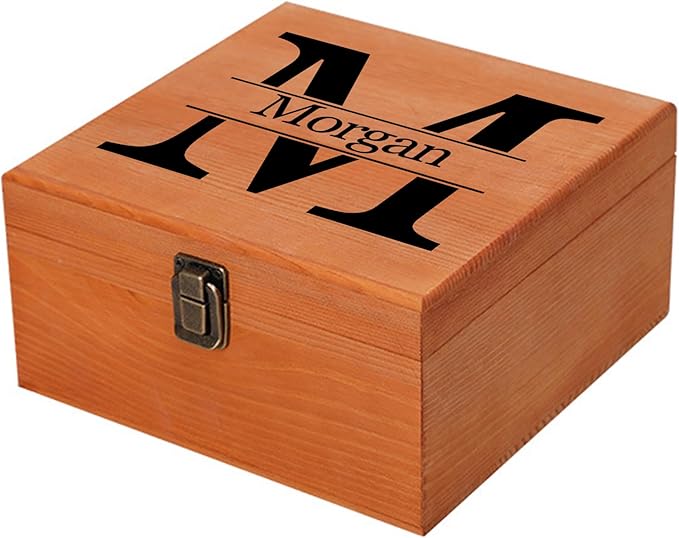 Personalized Keepsake Memory Box Custom Name Wooden Decorative Storage Box with Lids, Christmas Gift Box for Women Men Customized Gifts for Birthday Anniversary Wedding Graduation