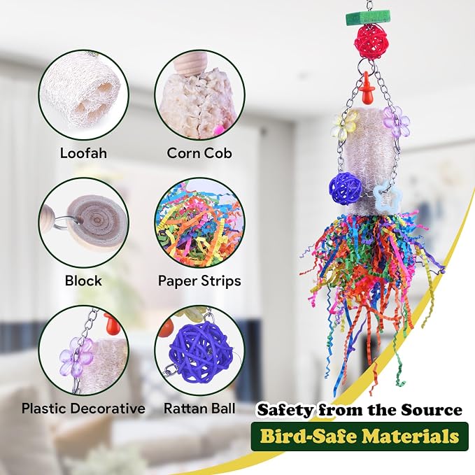 Bird Toys, Parakeet Foraging Toy, Hanging Chewing Toy, Bird Cage Accessories – Suitable for Cockatiels, Budgies, Lovebirds, Conures and Other Small Parrots