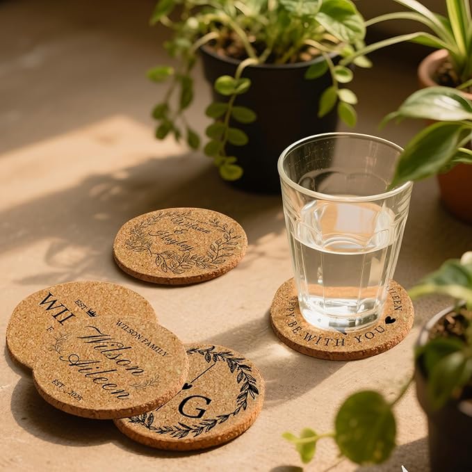 5-500Pcs Custom Cork Coasters Personalized Coasters with Photo Text for Drinks Non-Slip Design Your Own Wedding