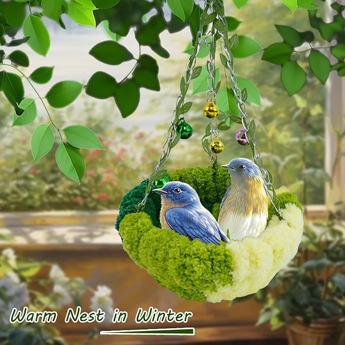 Admaison Bird Nest with Bell for Cage,Plush Hanging Bird Bed for Parakeet Indoor & Outdoor,Breeding Bird House for Conure,Budgie,Cockatiel,Lovebird,Canary,Finch,Hamster,Small Pets,Warm Nest,Green S