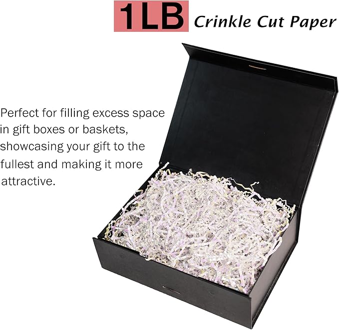 Bobobag - 1LB Crinkle Cut Paper Shred Filler Recyclable Gift Wrap Confetti Raffia Grass Shiny Shred Paper for Easter Baskets Filler Creative Eggs Decor(Diamond White)