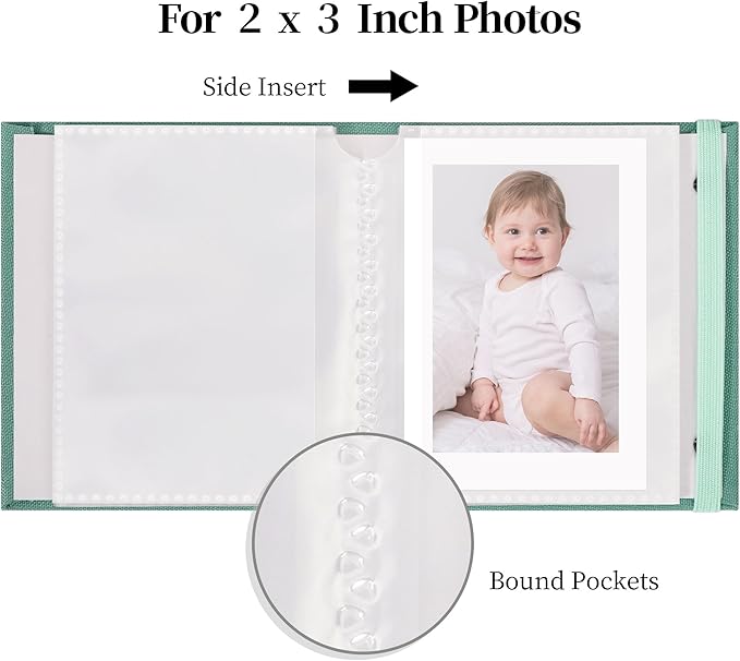 Vienrose Polaroid Photo Album Binding Cloth Photo Book for Instax Fuji 2 x3 Inch Photo Fits Fujifilm Mini 12 11 9 Snap PIC-300 52 Pockets 1 Pack, Aqua