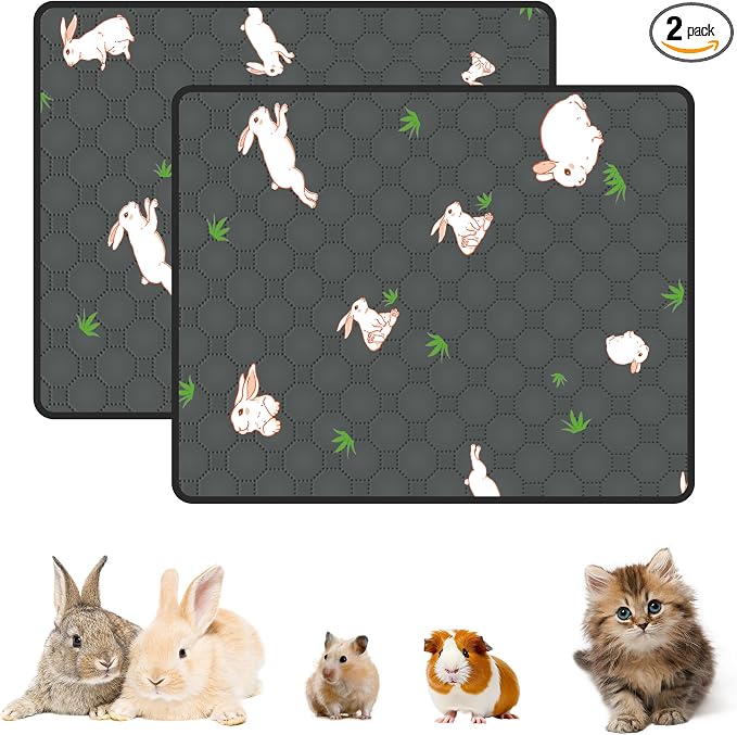 2-Pack Guinea Pig Cage Liner, 18in x 24in Fast Absorption Washable Bedding Pee Pads for Dogs Puppy Rabbit Small Animal Cage Mat, Leakproof & Non-Slip
