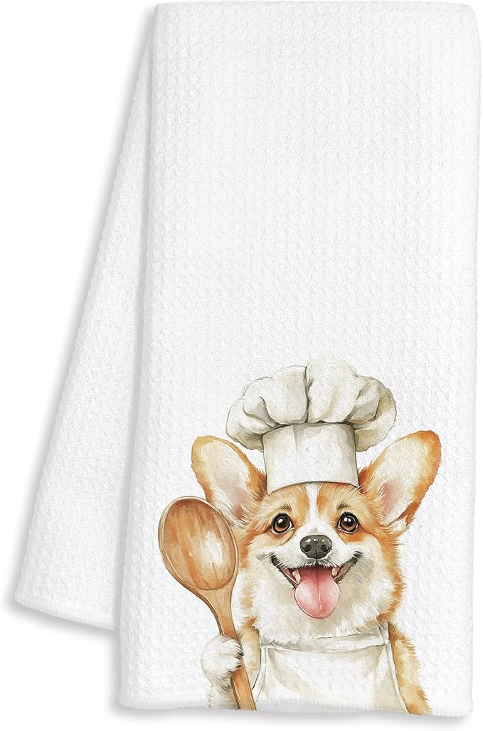 Funny Corgi Chef Kitchen Towels, Corgi Lover Gifts for Women Men, Gifts for Chef, Funny Dog Decorative Dish Hand Tea Towels for Kitchen Bakery, 16x24 Inch