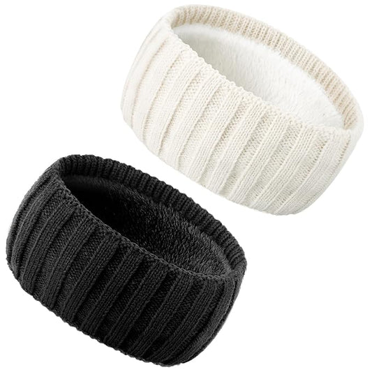 AQOKKA Knit Winter Headbands for Women Fuzzy Wool Fleece Lined Ear Warmers Elastic Turban Crocheted Head Wrap Winter Accessories for Women Cold Weather