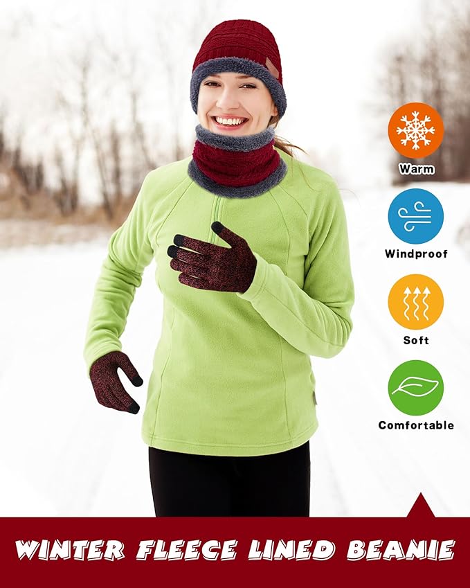 10 Pieces Winter Hat Beanie Scarf Touch Screen Gloves and Sock Set Slouchy Knit Skull Cap Beanies Fleece Lining Neck Warmer