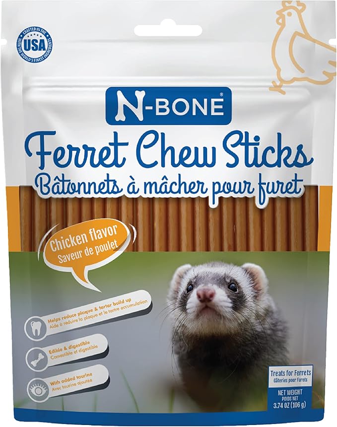 N-Bone Ferret Chew Sticks, Chicken Flavor, Natural Chew Treats for Ferrets, Delicious Everyday Snack Treats & Training Rewards, Made in USA, 3.74 oz