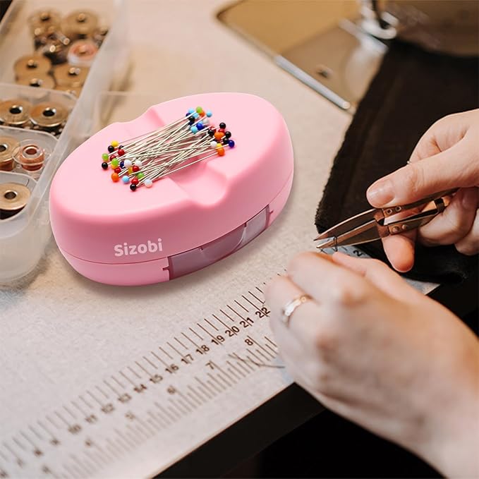 Sizobi Magnetic Pin Holder Cushions with 100 Pcs Ball Head Straight Pins | Needle Magnetic Quilting Pins Holders Organizer, Bobby Pin Holder, Paper Clip Holder,Sewing Supplies, Pink
