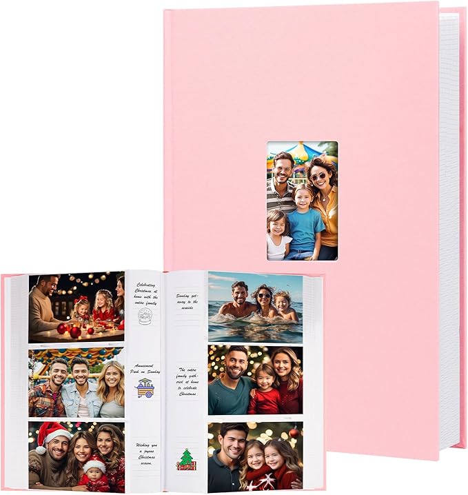 XFveivoo Photo Album 4x6 450 Photos with Writing Space,4 x 6 Photo Book Linen Cover with Front Window, 4x6 Picture Album 450 Photos Photo Album Book for Wedding Kids Travel Family Baby Pictures, Pink