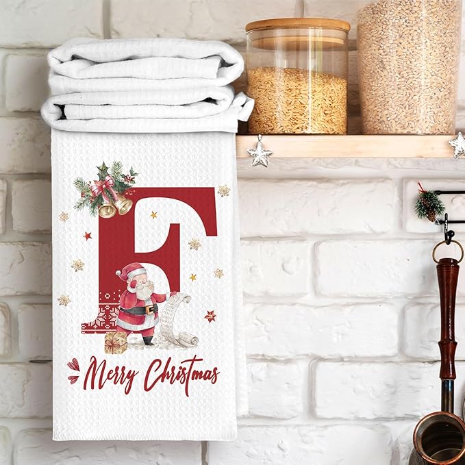 Christmas Initial Letter F Kitchen Towels Personalized Gifts Dish Towels Hand Towels for Kitchen Decorations, Christmas Birthday Gifts for Women, 24x16 Inch
