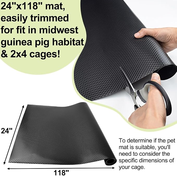 Waterproof Guinea Pig Bedding Rabbit Cage Liner, 118x24 1PCS Black | Cut To Fit Cage,Rabbit Bedding,Hamster Cage Accessories For Rabbits, Hamsters, Gerbils, and Chinchillas, Easy to Clean