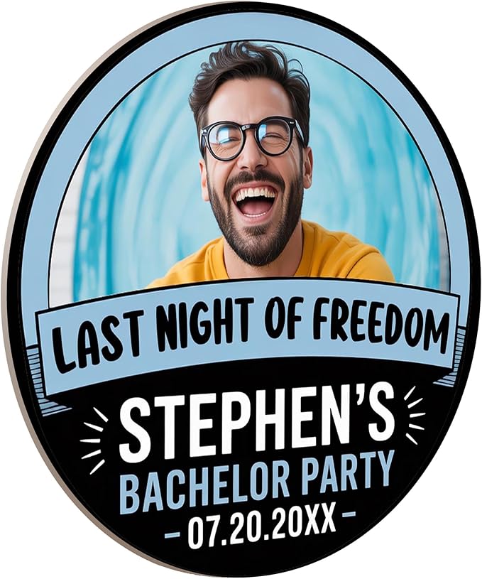 100 Pack Personalized Bachelor Party Coasters, Custom Cardboard Drink Coasters with Photo Print and Text, Fun Bachelor Party Favors and Gifts, 3.95" Round, Design 3