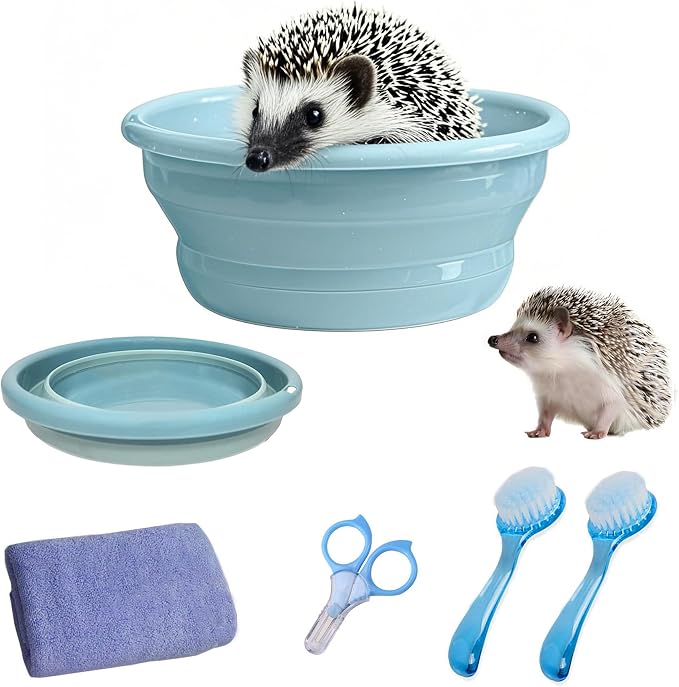 JSLZF Hedgehog Bath Supplies Grooming Kit: Foldable Bathtub, Nail Clippers, Bathing Brushes, Towel for Hedgehog Small Pets like Guinea Pigs