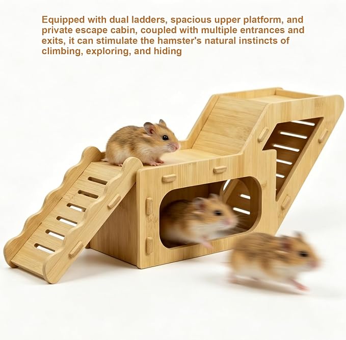 Wooden Hamster Hideout,Hamster Hideout Cage Accessories with Ladder(Z) | Platform for Syrian Hamsters Dwarf Gerbil Mouse