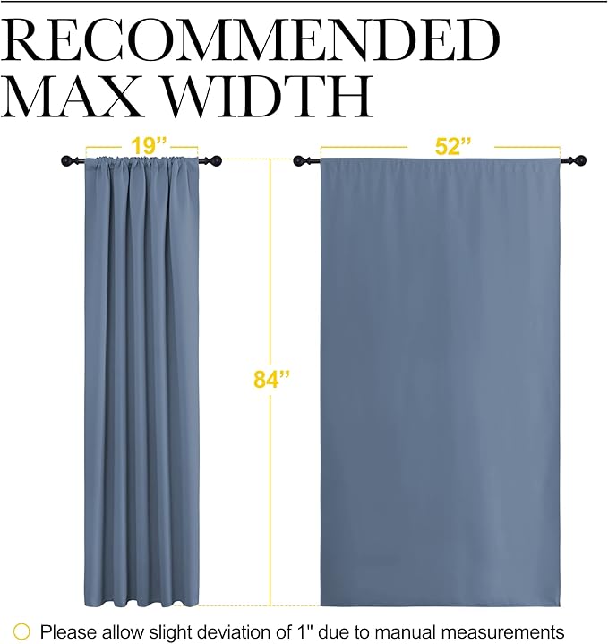 NICETOWN Blackout Curtains Window Draperies - Window Treatment Thermal Insulated Solid Room Darkening Drapes for Bedroom (Stone Blue, Set of 2 Panels, 52 by 84 inches Long)