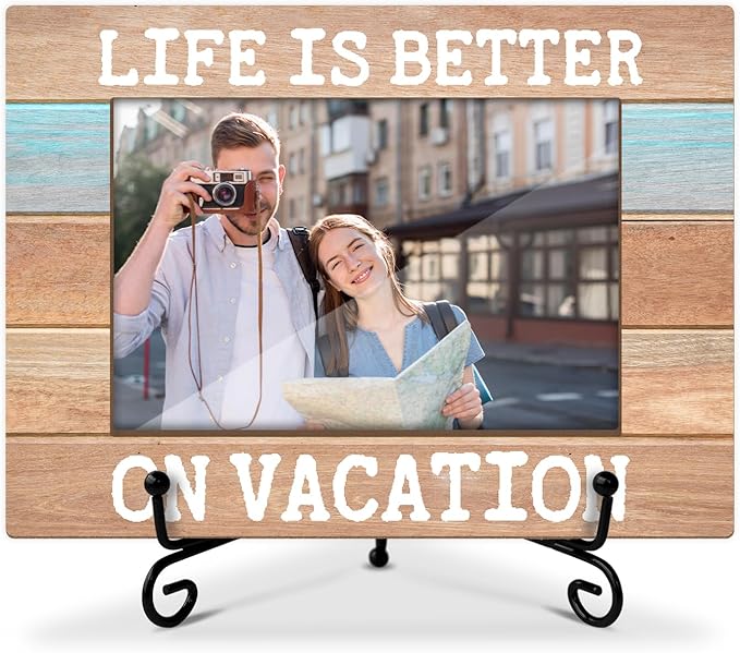 Life Is Better On Vocation Wood Photo Frame for Friends BFF Women Men, Beach House Picture Frame 4 x 6 Tabletop Display Vacation Gifts for Couple, Home Office Living Room Holiday Decors -14