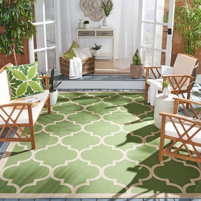 SAFAVIEH Courtyard Collection 8' x 11' Green/Beige CY6914 Trellis Indoor/ Outdoor Waterproof Easy-Cleaning Patio Backyard Mudroom Area-Rug