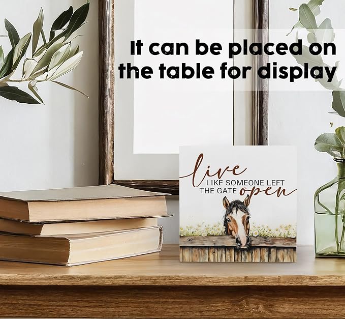 Horse Sign, Farm House Cottagecore Animal Wooden Signs, Rustic Farmhouse Live Like Someone Left The Gate Open Wood Sign Home Decor, Horse Gifts For Women