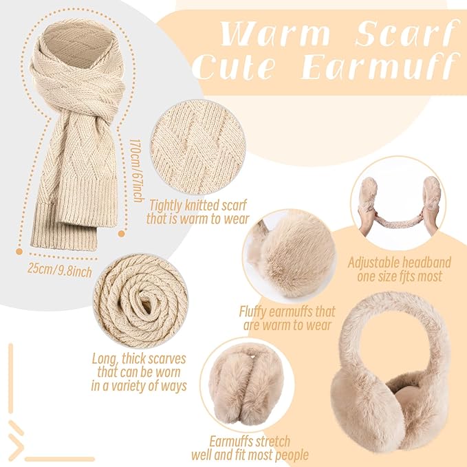 Geyoga 6 Pcs Winter Warm Set for Women Warm Beanies Hats Touchscreen Gloves Long Scarf Ear Muffs Socks Winter Gifts for Women