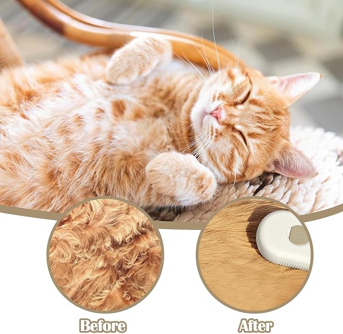 Rabbit Ferret Steam Brush 5 In1 Grooming Kit for Cats Dogs Silicone Massage Tool Stainless Steel Nail Scissors Hair Detangling Comb - Water Spray Rechargeable Shedding Wash-Free Essence (White)