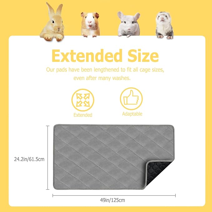 Guinea Pig Fleece Bedding, 49"x24" Cage Liner 2 Pack for Midwest Cage | Washable Bedding, Super Absorbent, Non-Slip, Waterproof Reusable Rabbit Mat, Machine Washable, Small Animal Cage Accessory