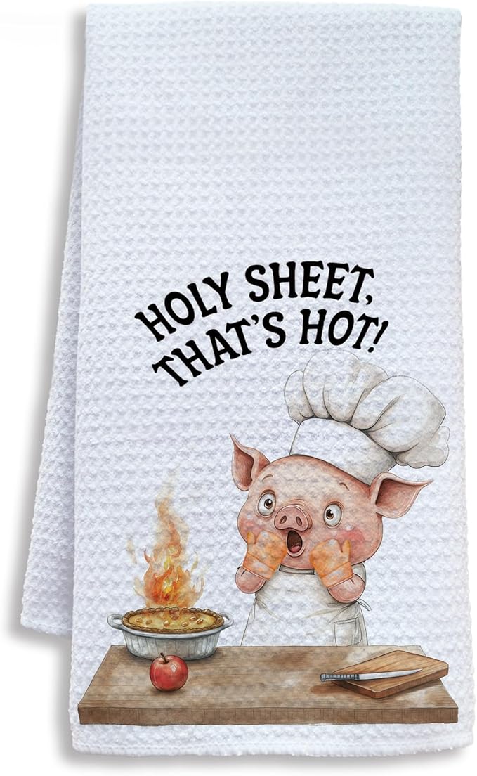 Funny Chef Pig Kitchen Towels, Pig Lover Gifts Dish Tea Towels for Kitchen, Humorous Holy Sheet That's Hot Decorative Hand Towel, 16x24 Inch