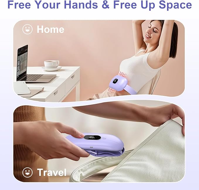 Portable Heating Pad for Period Cramps: New Cordless Menstrual Heating Pad with 3 Heat Levels and 3 Massage Modes, 3s Fast Heating Gift for Women and Girl Purple
