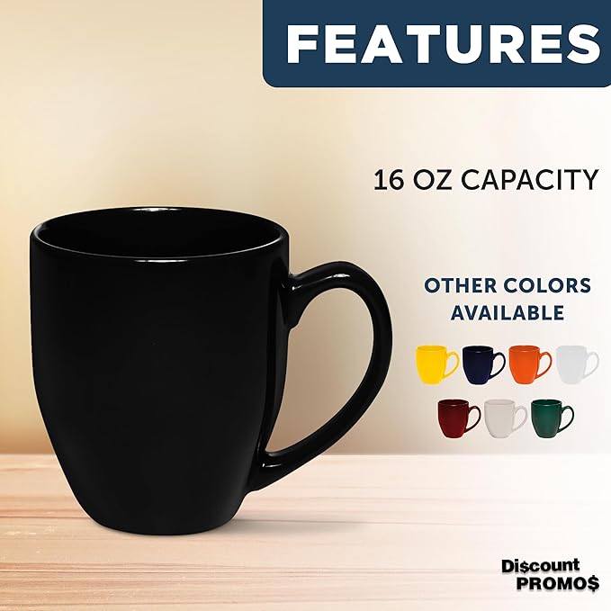 DISCOUNT PROMOS Large Coffee Cups 16 oz. Set of 10, Bulk Pack - Perfect for Tea, Espresso, Cappuccino, Hot Cocoa - Black