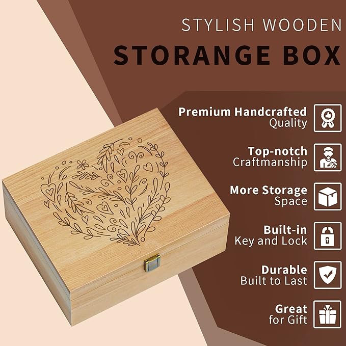 EXISTING Memory Box for Keepsakes, Woodblock Heart Laser Cut Wooden Storage Box with Hinged Lid, Large Keepsake Boxes - Store Jewelry, Toys, Photos, and Keepsakes in a Decorative Crate