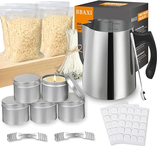 Candle Making Kit Supplies Tools - Soy Beeswax DIY Crafts Candle Wax kit Supply Set for Adults Beginners Candle Melting Pouring Pot with Jars Wick Sticker Holder Spoon
