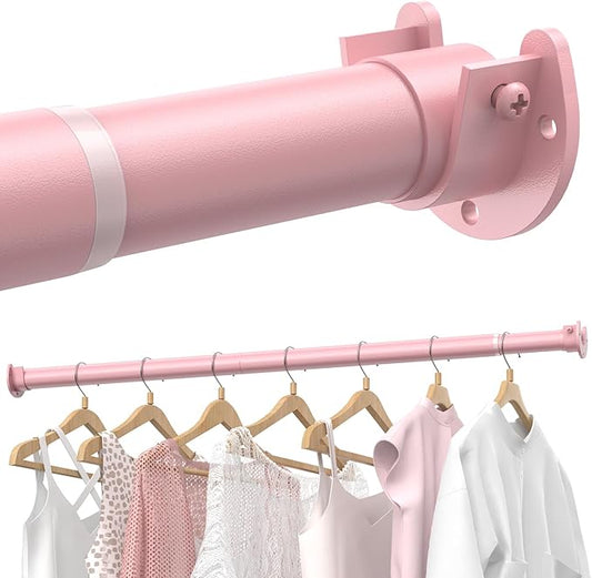 Closet Rods for Hanging Clothes, 17 to 39 Inches Stepless Adjustable Metal Closet Rod, 1.3 Inches Heavy Duty Clothes Hanging Rod for Closet Wardrobes Laundry RV, Pink