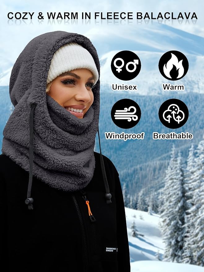 Balaclava Fleece Ski Mask for Men Women Winter Face Masks Windproof Hooded Scarf Cold Weather Hat Neck Warmer