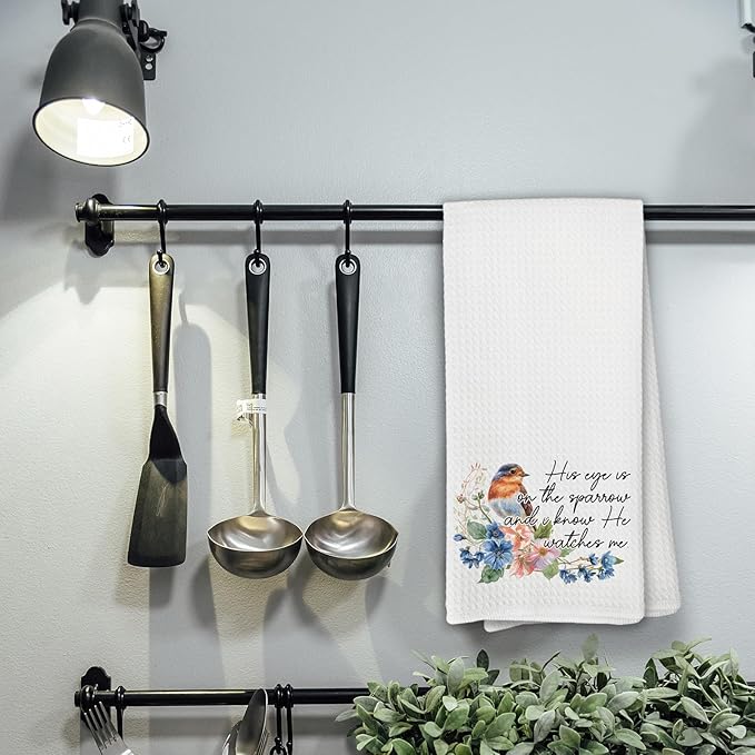 His Eye is On The Sparrow Bird Kitchen Towels,Christian Bird Decor, Religious Scripture Decorative Bathroom Hand Towel, Christian Gifts for Women, Bible Verse Decor Dish Towels for Kitchen