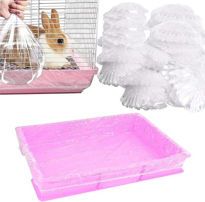 Tfwadmx 100PCS 27"x19" Disposable Rabbit Cage Liners,Guinea Pig Cage Liner | Clear Leak Proof Bunny litter box liners,Plastic Small Animal Universal Toilet Film Tray Covers for Hamster Ferret Bird Rat