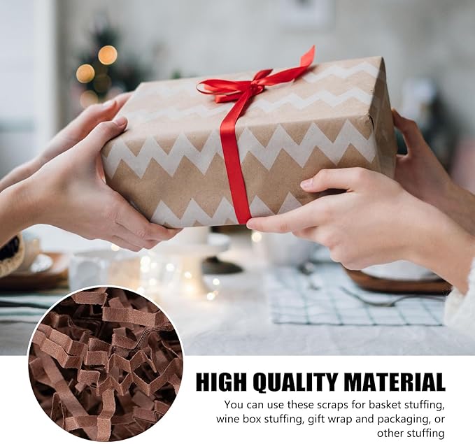 2 LB Brown Crinkle Cut Paper Shred Filler Great for Gift Wrapping, Basket Filling, Birthday, Wedding, Halloween, Thanksgiving, Christmas Day, New Year Party Decorations Filling Supplies A