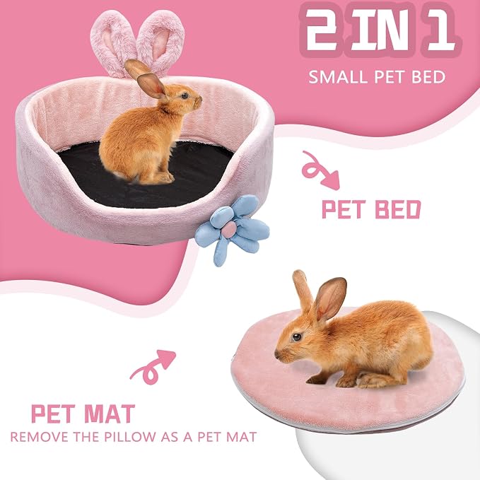 Bunny Bed, Rabbit Beds, Comfortable Guinea Pig Bed with Removable Mat, Washable Rabbit Couch, Suitable for Chinchilla, Hedgehog, Ferret (Pink)