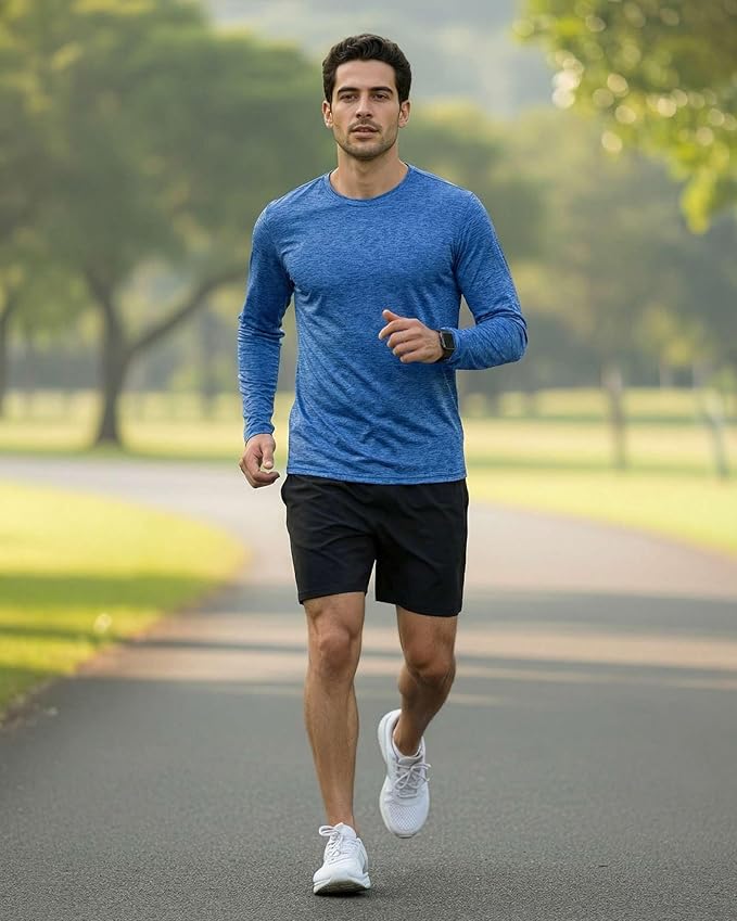 Real Essentials 4 Pack: Mens Long Sleeve Dry Fit T Shirts Hiking Fishing Workout Gym Work Sun UPF 50 Wicking Running Tee