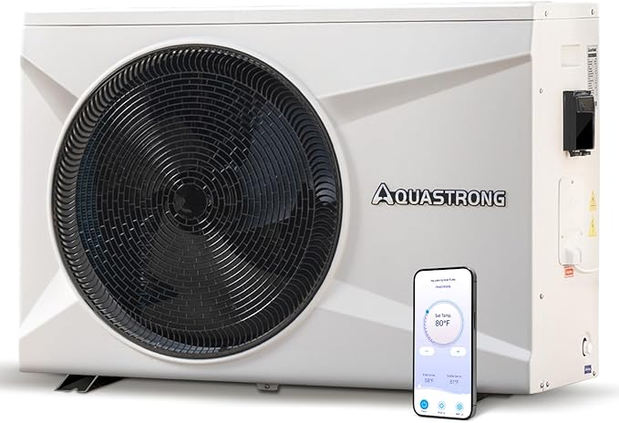 AQUASTRONG Inverter Swimming Pool Heat Pump,Pool Heater for Above Ground and Inground Pool Heating Smart WiFi Control and Cooling Pool Heater Pools Up to, 9100 Gallons