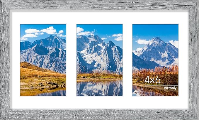 Vittanly 8x14 Picture Frames Collage Wall Decor, Displays 3Pcs 4x6 Pictures with Mat or 1Pcs 8x14 without Mat, Collage Picture Frame for Horizontal or Vertical Display, Grey, 1 Pack