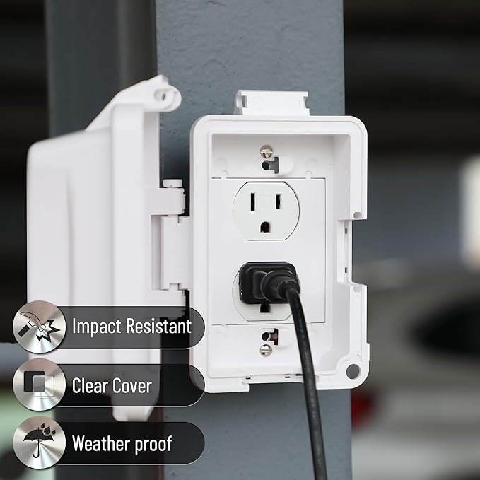 Bates Choice Weatherproof Electrical Outlet Cover, 1-Gang, White Plastic Outdoor Outlet Cover, Plug-In, 120 Volts AC, Compatible with All Devices
