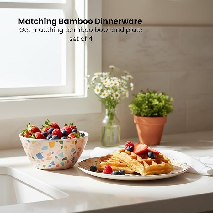 Bamboo Bowl Set of 4 – 6 Inch 20 oz Durable Deep Cereal and Snack Dishware for Kids and Toddlers – BPA Free, Dishwasher Safe, Lightweight Alternative to Plastic or Ceramic (Colorpop)