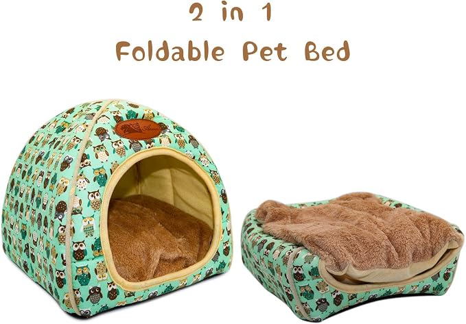 Guinea Pig Bed Hideout, Washable Hamster Cave for Small Animals | Removable Cushion for Cleaning, Warm Fleece Nest, Washable Bed,10.23 x 10.23 x 11 in, Dwarf Rabbits Hedgehogs