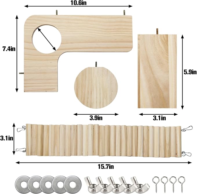 Hamster Suspension Bridge Toy，Small Animal Climbing Toys,Chinchilla Cage Natural Wood Flexible Platform Toy,Suitable for Hamsters, Chinchillas, Guinea Pigs, Birds, Small Animals