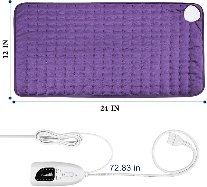 Electric Heating pad with 6 Heat Settings, Auto Shut Off, Dry Electric Heating for Back Neck Knee Arms Legs Shoulder Heat Pads for Christmas Birthday Father's Day Mother's Day (24"X12", Dark Purple)