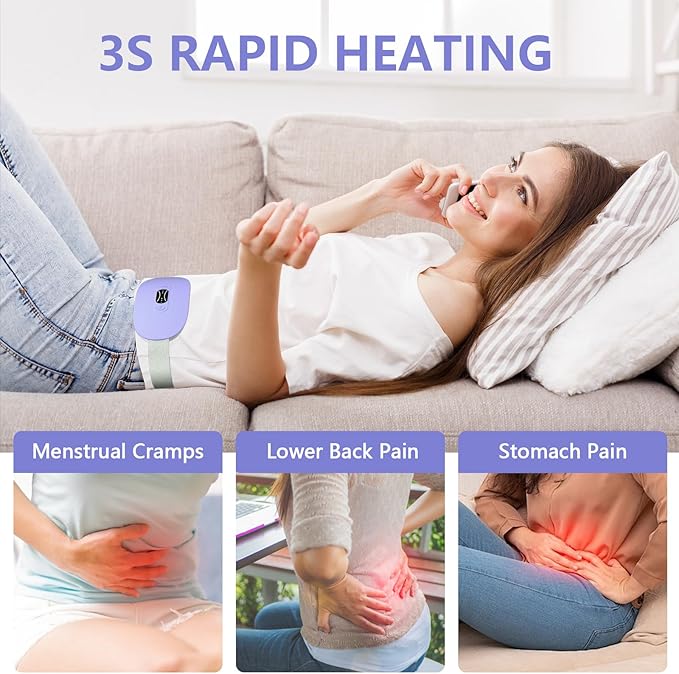 LISACOOL Portable Ccordless Heating Pad for Period Cramps Electric Waist Belt Device Portable Heatings Pad with 3 Heat Levels and 3 Massage Modes Birthday Gifts for Women and Girls (Purple)