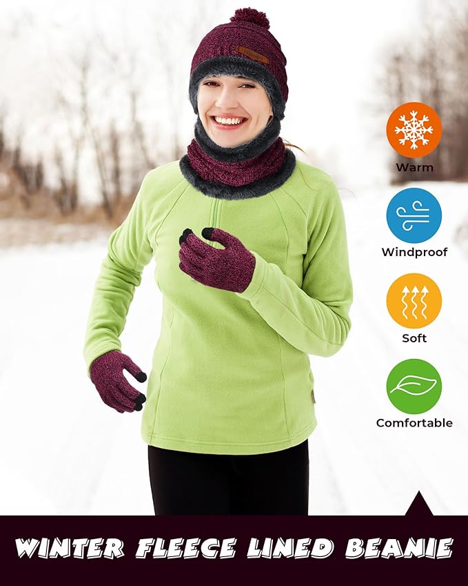 10 Pieces Winter Hat Beanie Scarf Touch Screen Gloves and Sock Set Slouchy Knit Skull Cap Beanies Fleece Lining Neck Warmer